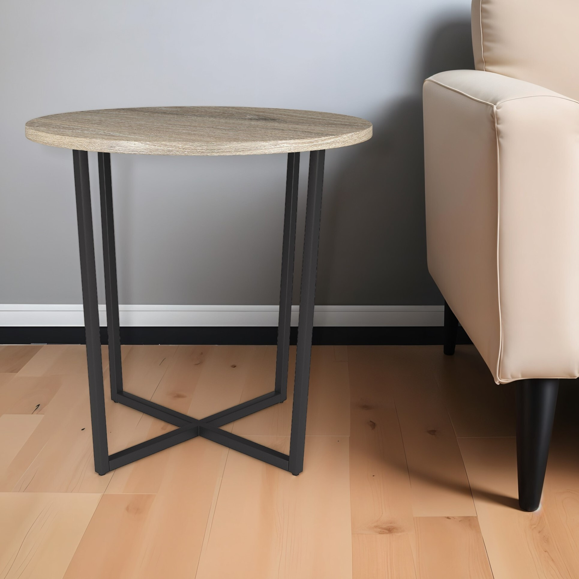 20"" Black And Gray Wood And Steel Round End Table