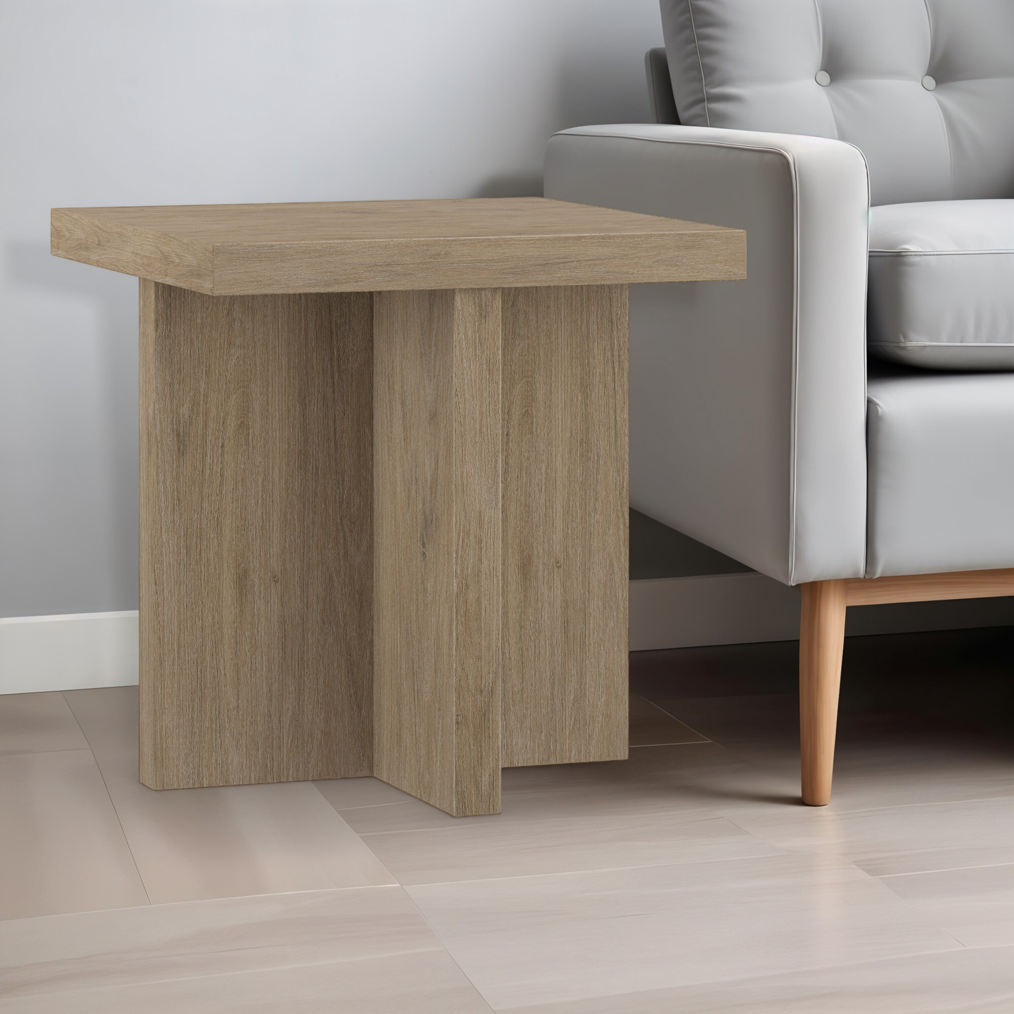 22"" Gray Wood Square End Table
