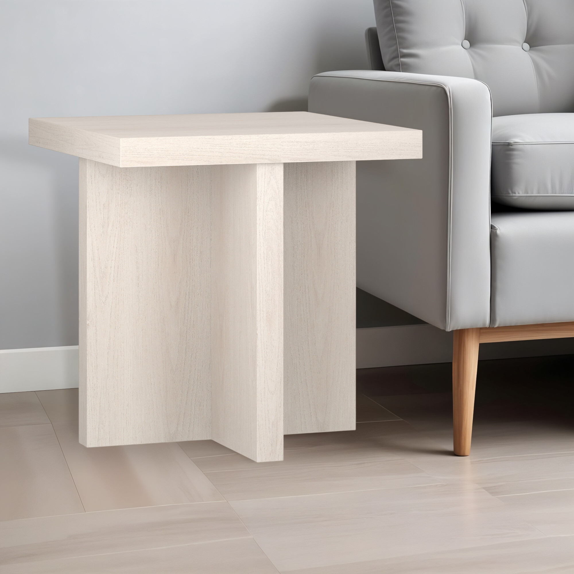 22"" Alder White Wood Square End Table