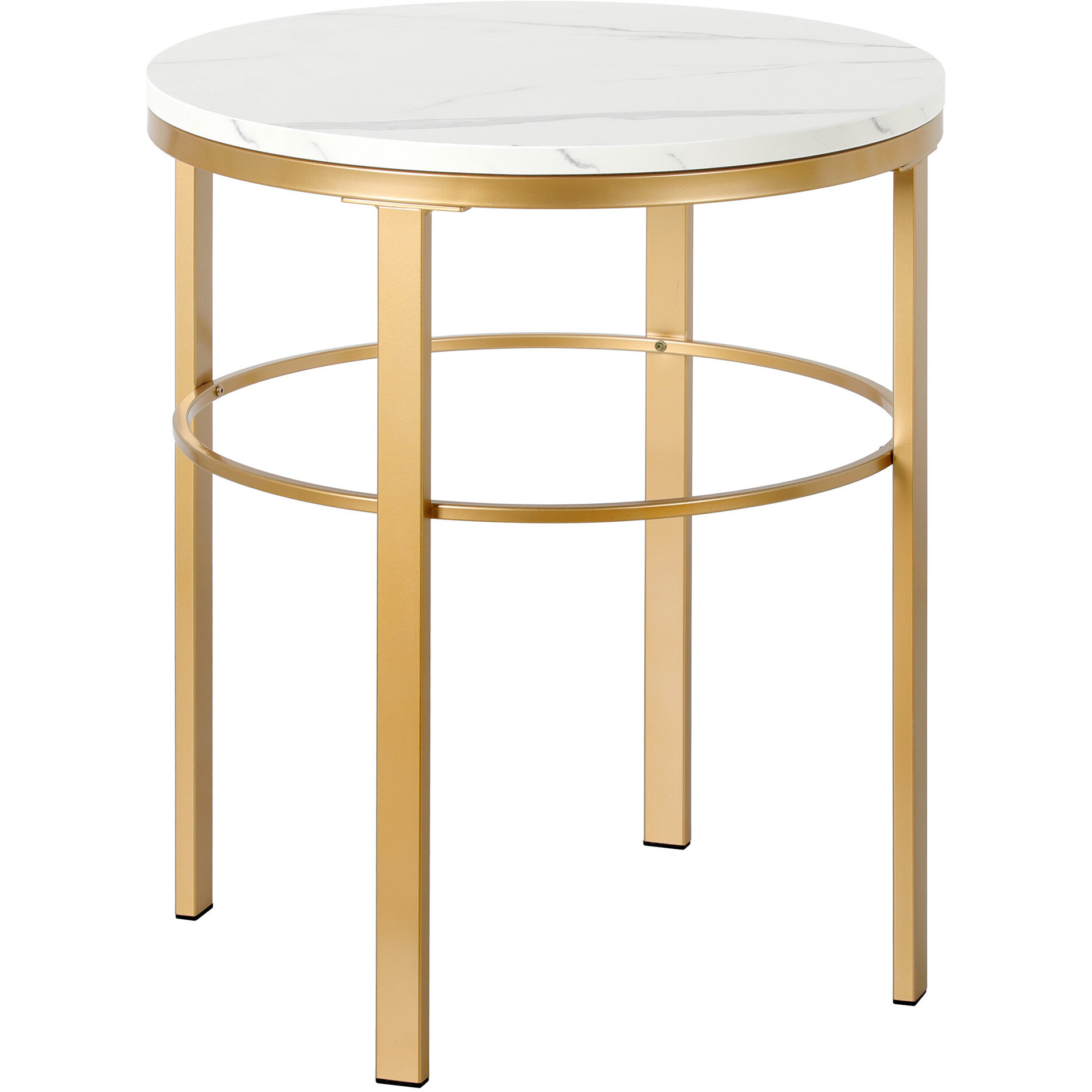 24"" Brass And White Faux Marble And Steel Round End Table