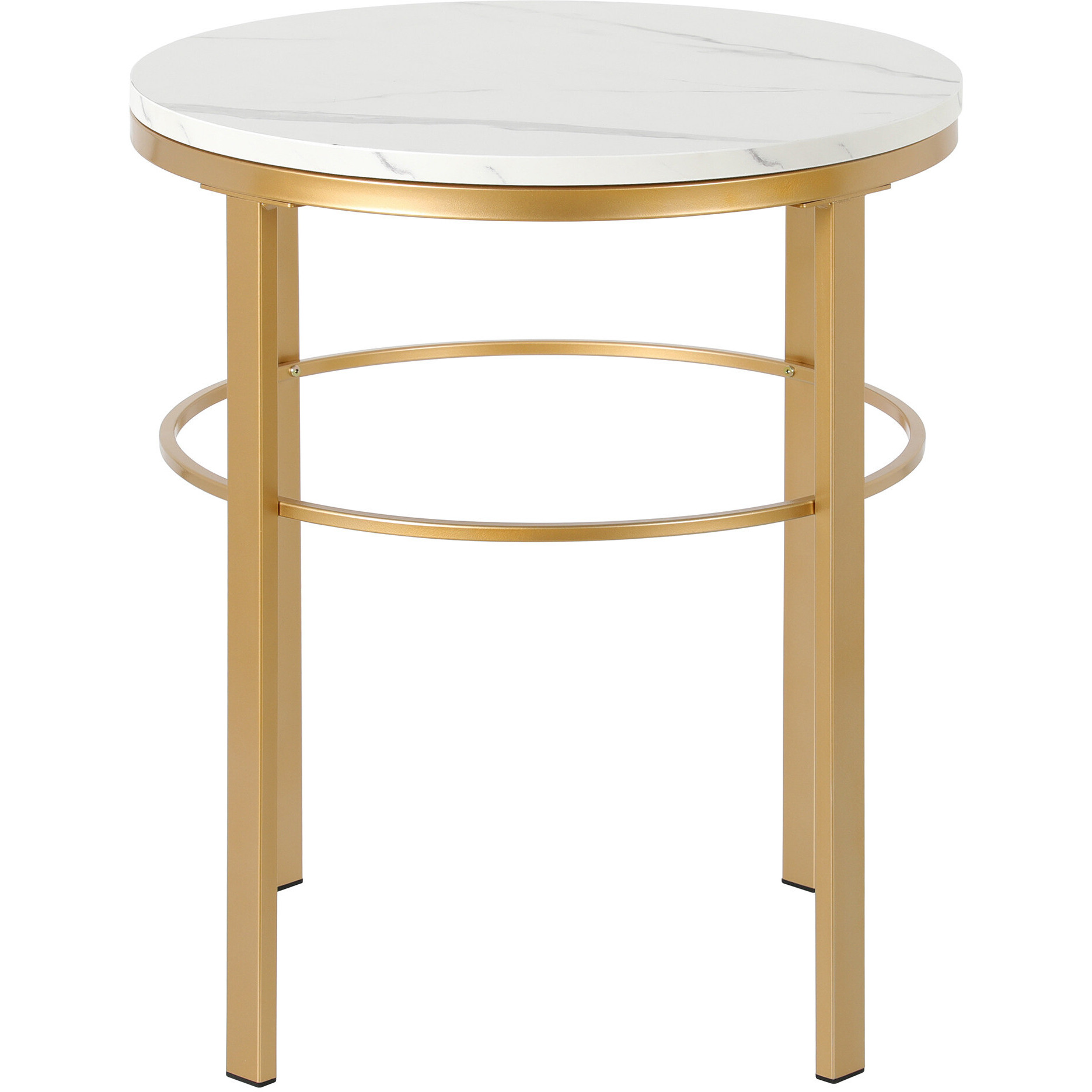 24"" Brass And White Faux Marble And Steel Round End Table
