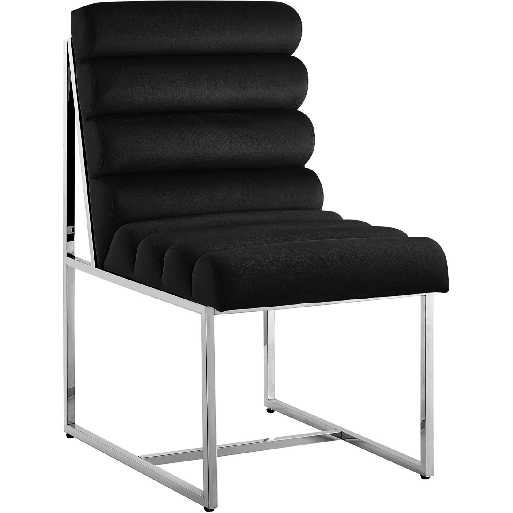 Set Of Two Tufted Black And Silver Metallic Upholstered Velvet Dining Side Chairs