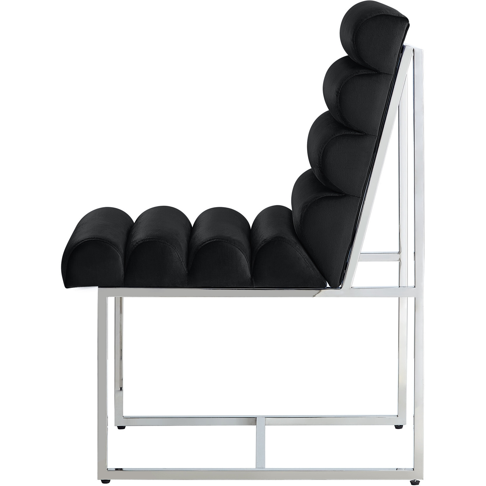 Set Of Two Tufted Black And Silver Metallic Upholstered Velvet Dining Side Chairs