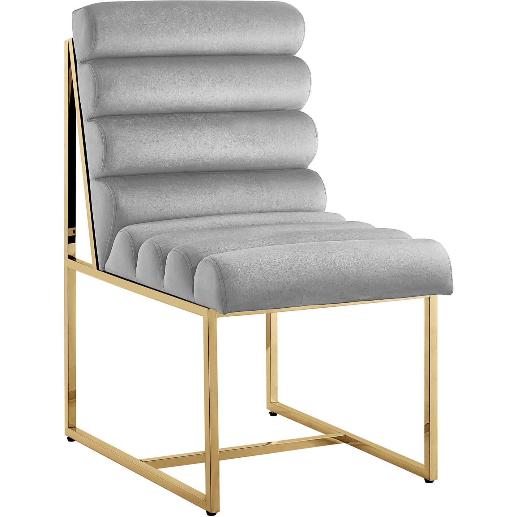 Set Of Two Tufted Gray And Gold Upholstered Velvet Dining Side Chairs