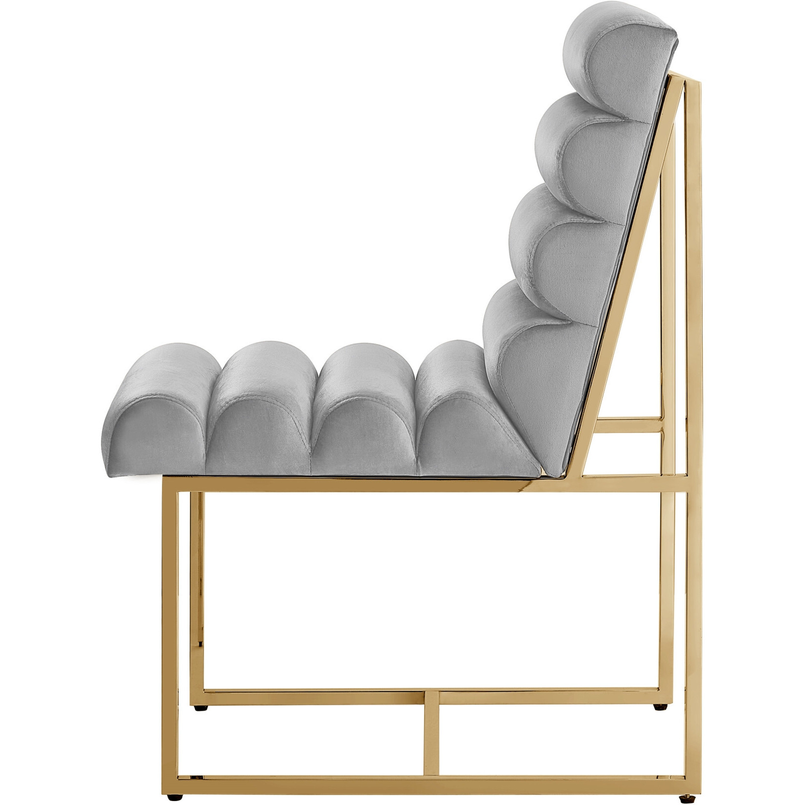 Set Of Two Tufted Gray And Gold Upholstered Velvet Dining Side Chairs