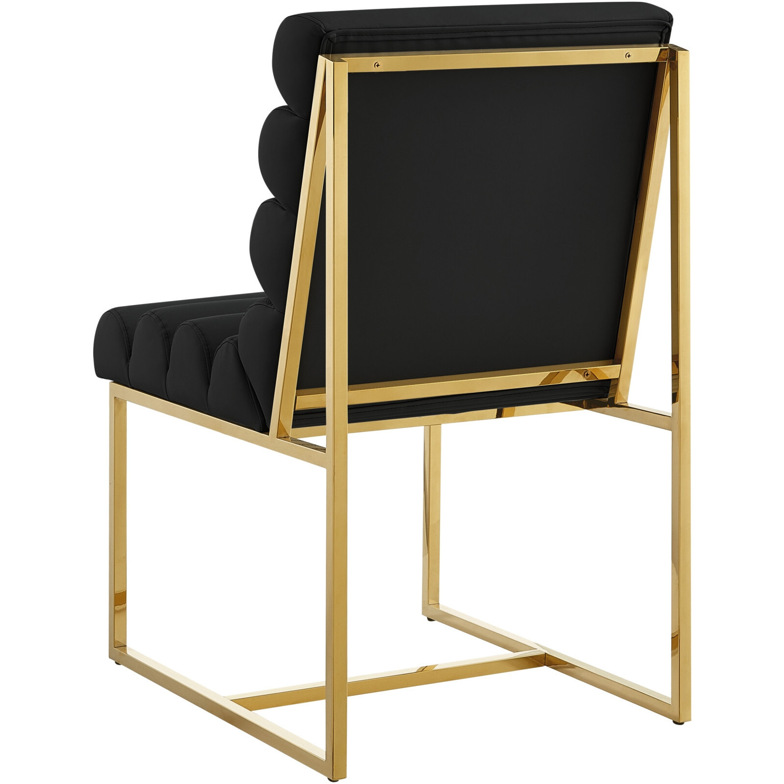 Set Of Two Tufted Black And Gold Upholstered Faux Leather Dining Side Chairs