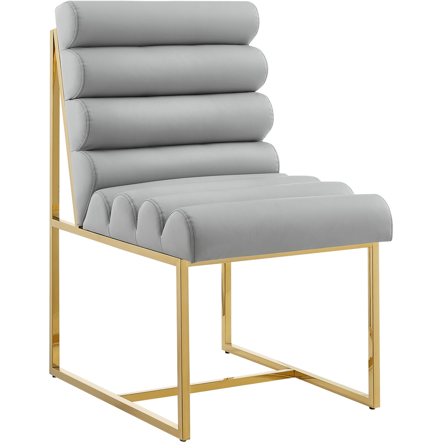 Set Of Two Tufted Gray And Gold Upholstered Faux Leather Dining Side Chairs