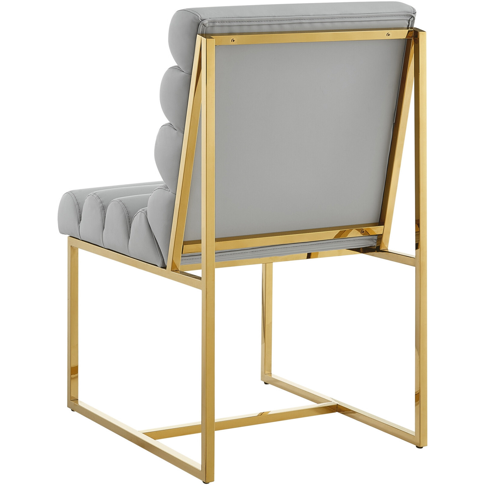Set Of Two Tufted Gray And Gold Upholstered Faux Leather Dining Side Chairs