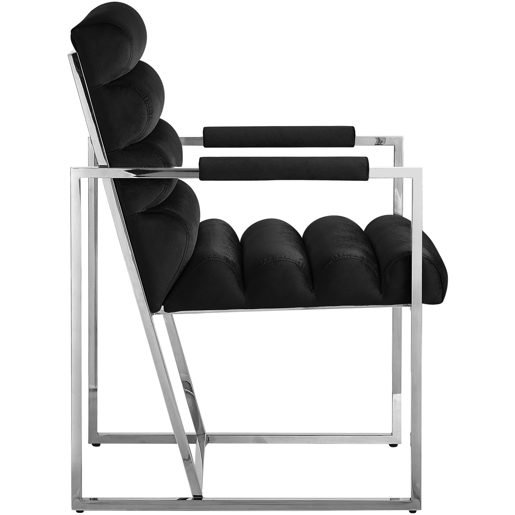 Set Of Two Tufted Black And Silver Metallic Upholstered Velvet Dining Arm Chairs