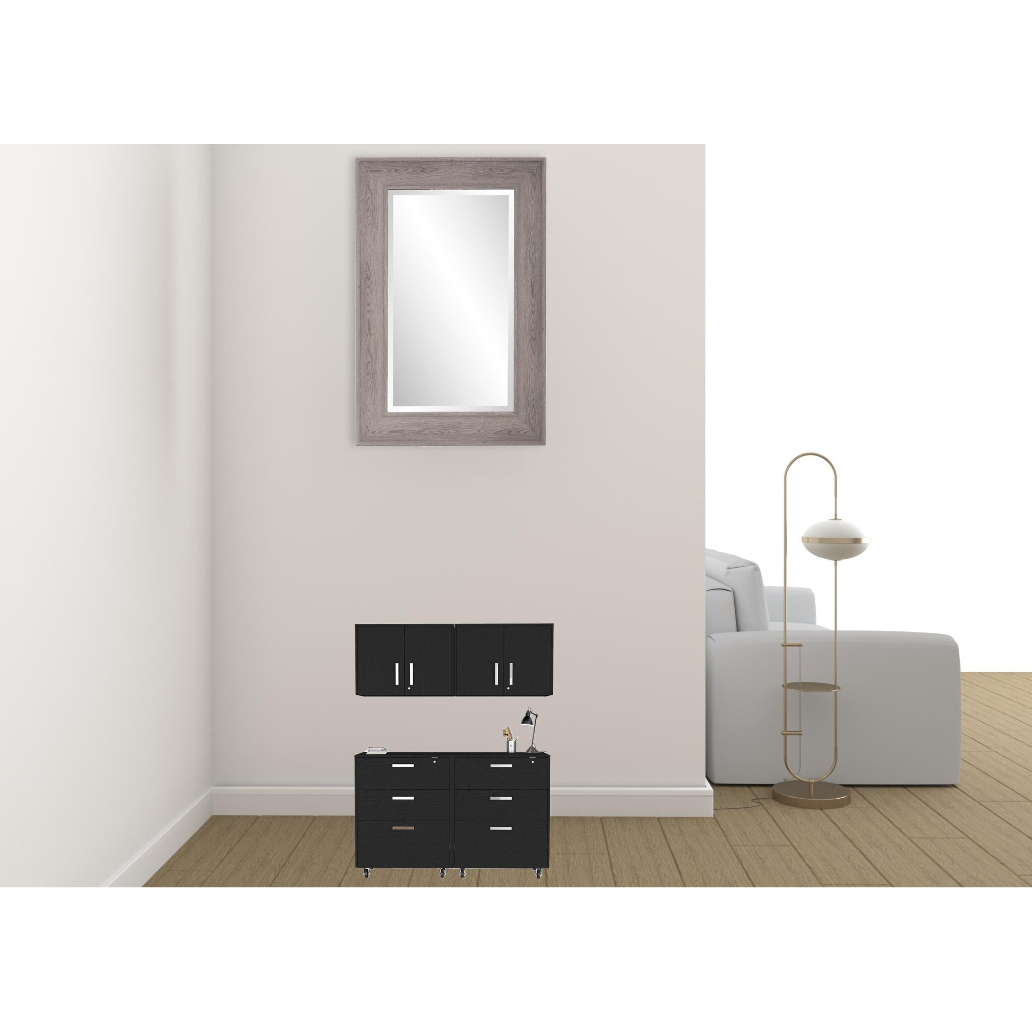 28"" Black Wall Mounted Accent Cabinet With Four Shelves And Six Drawers