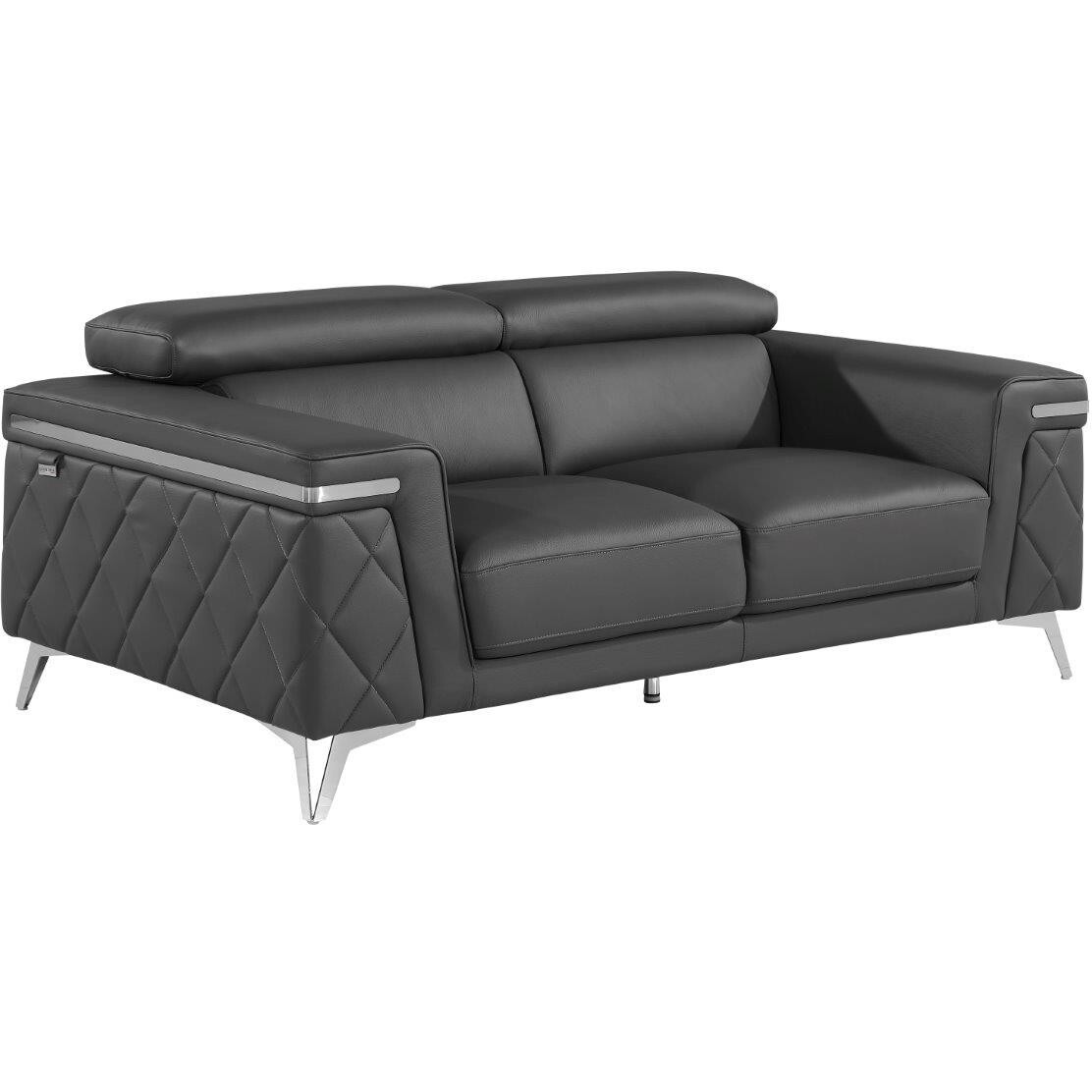 70"" Dark Gray And Silver Metallic Leather Loveseat