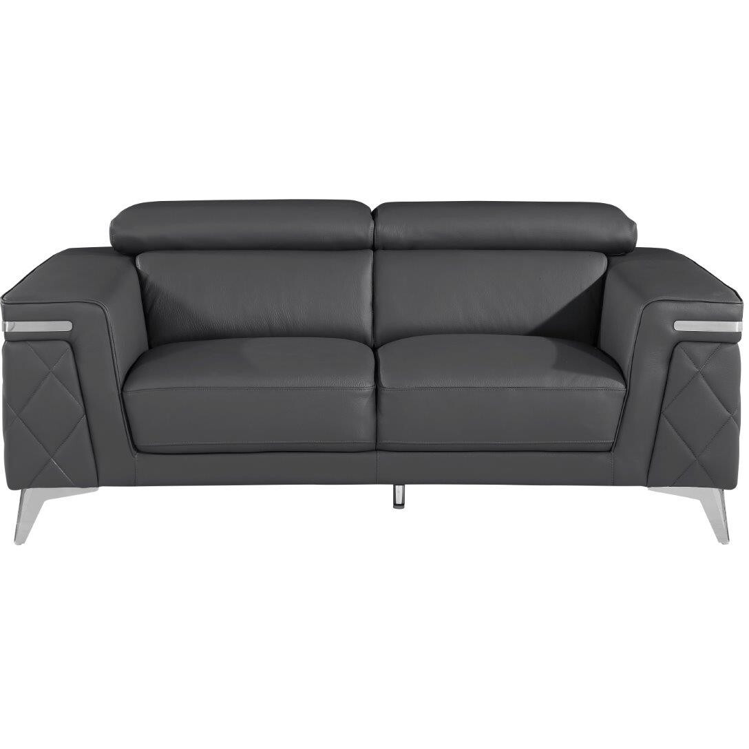 70"" Dark Gray And Silver Metallic Leather Loveseat