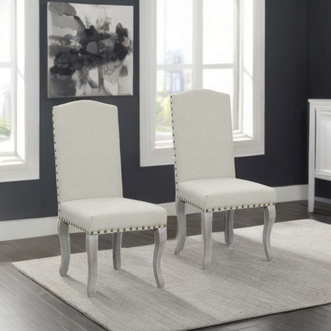Set Of Two Beige And Gray Upholstered Fabric Dining Parsons Chairs