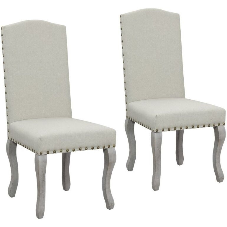 Set Of Two Beige And Gray Upholstered Fabric Dining Parsons Chairs