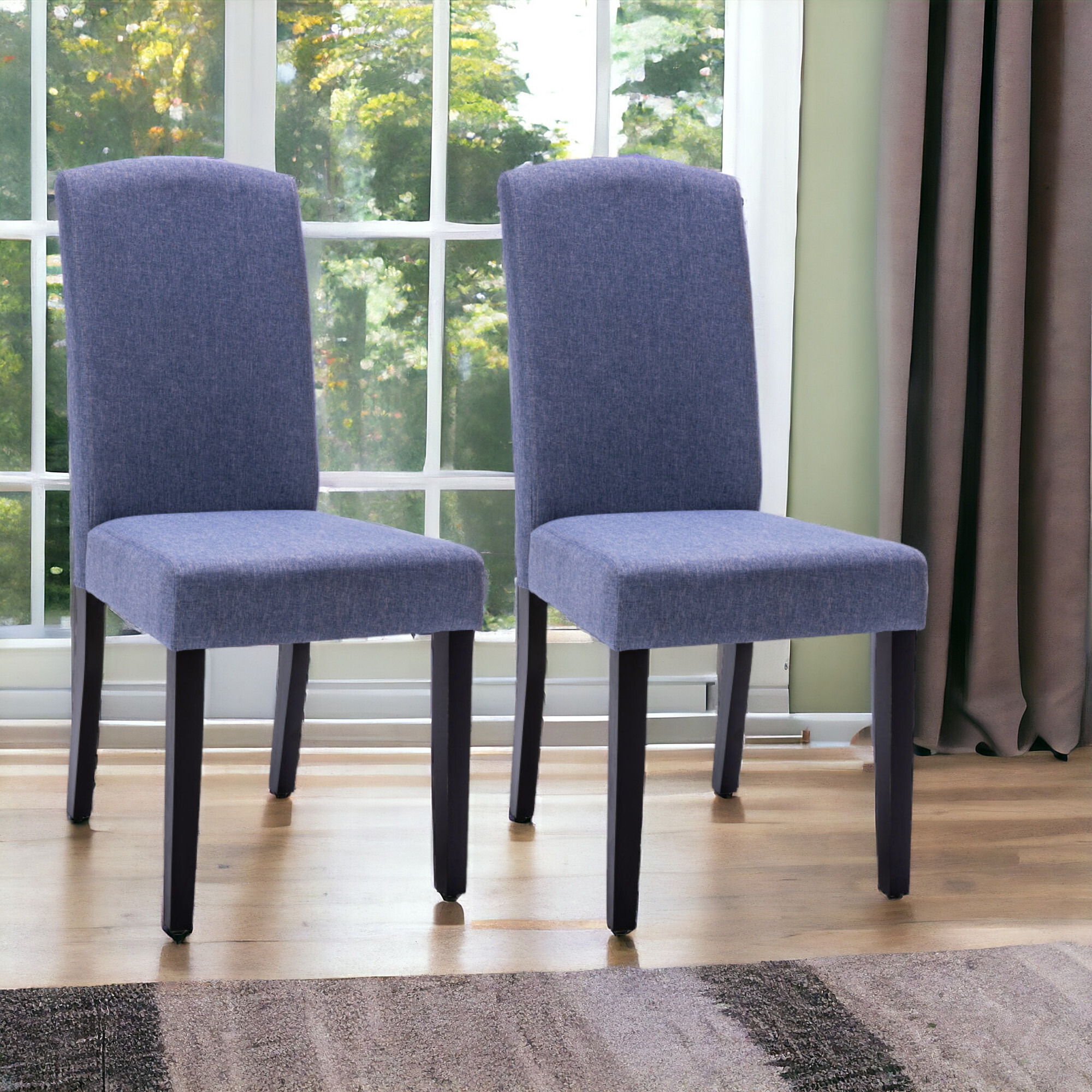 Set Of Two Navy Blue And Black Upholstered Polyester Dining Parsons Chairs