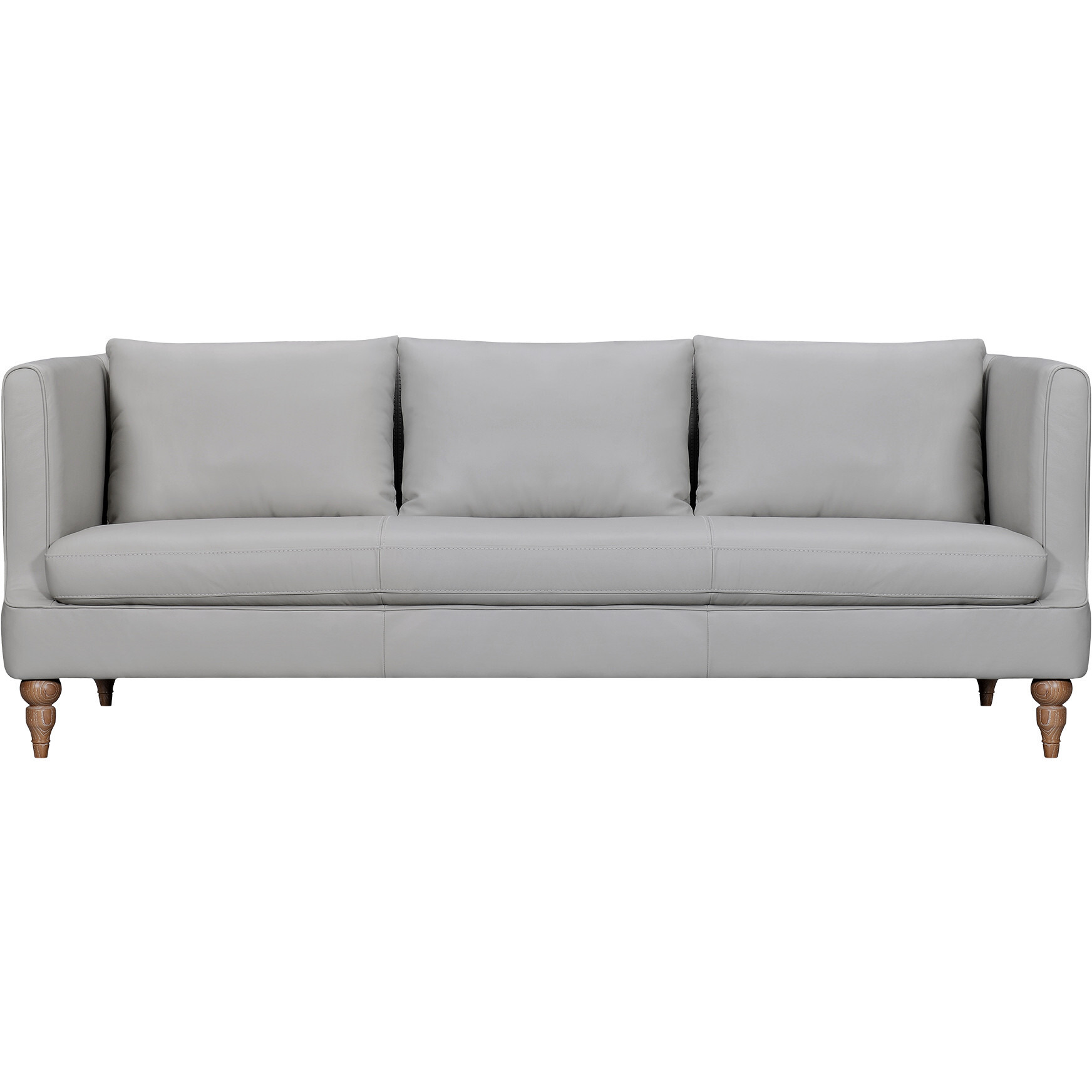 85"" Gray Leather Sofa With Brown Legs