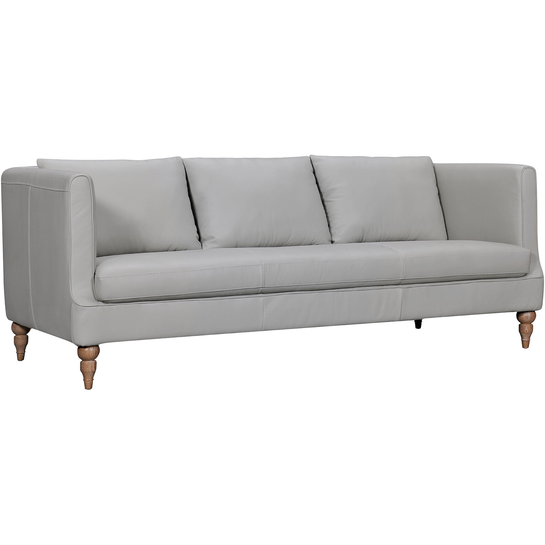 85"" Gray Leather Sofa With Brown Legs