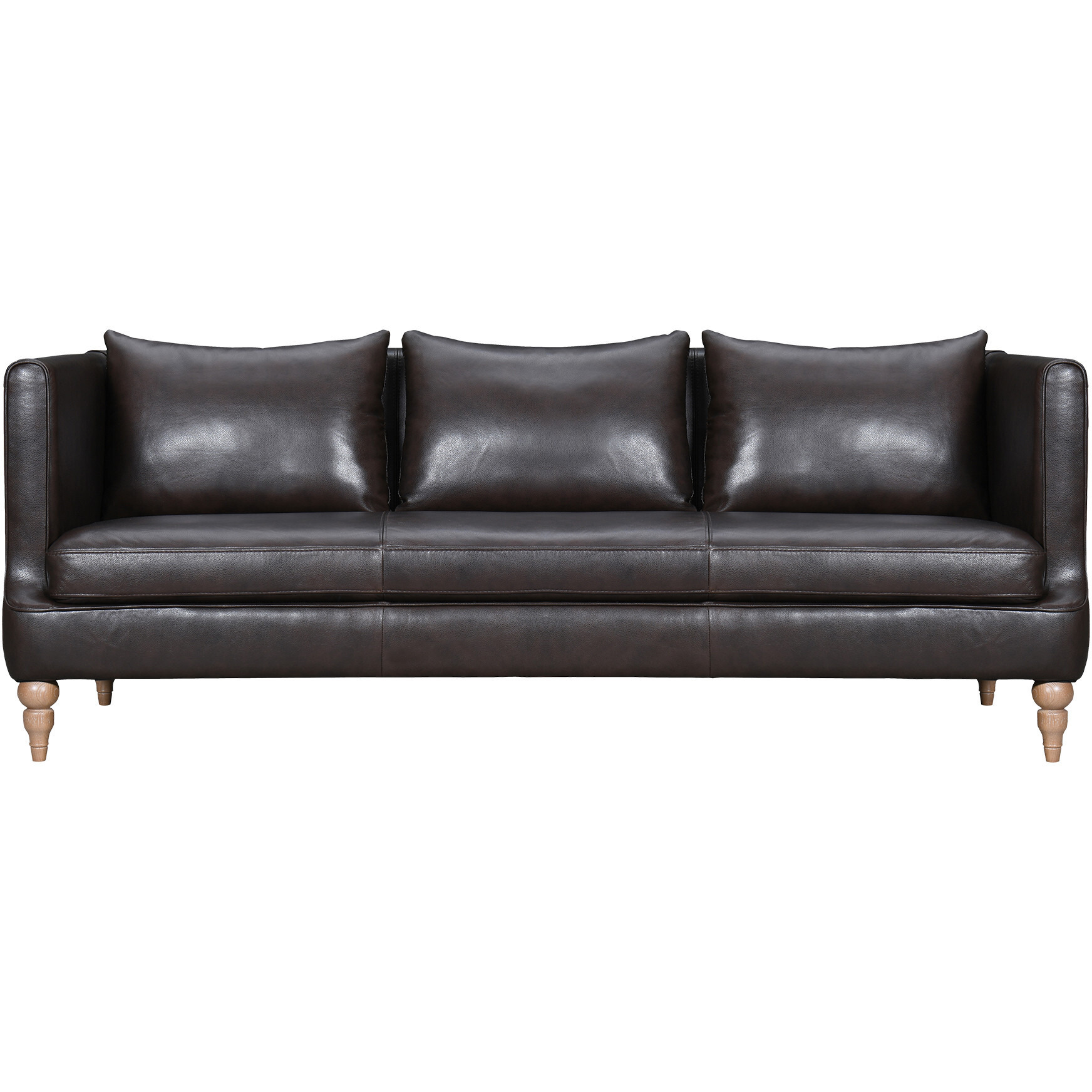 85"" Dark Brown Leather Sofa With Brown Legs
