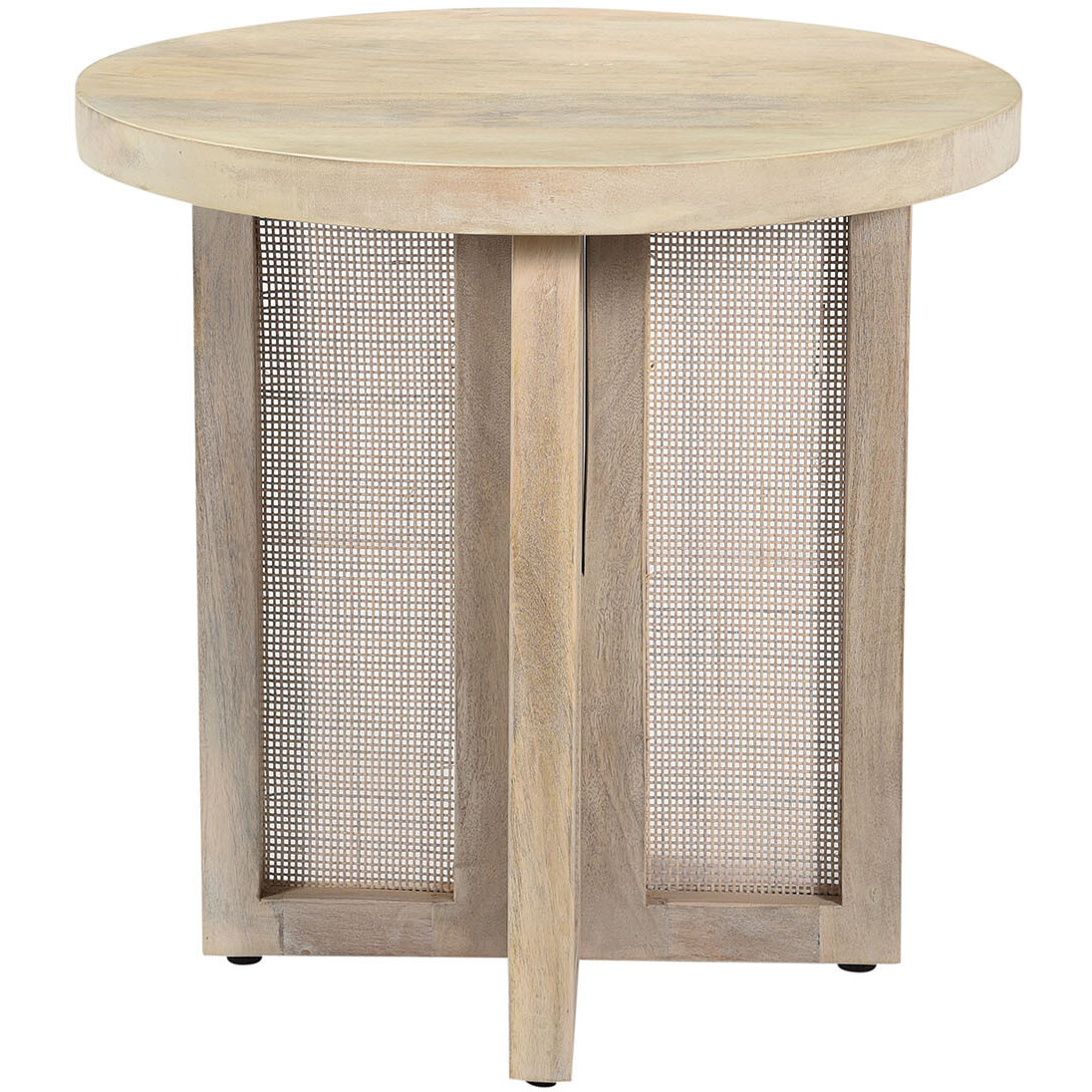 22"" Natural Solid Wood And Rattan Round End Table