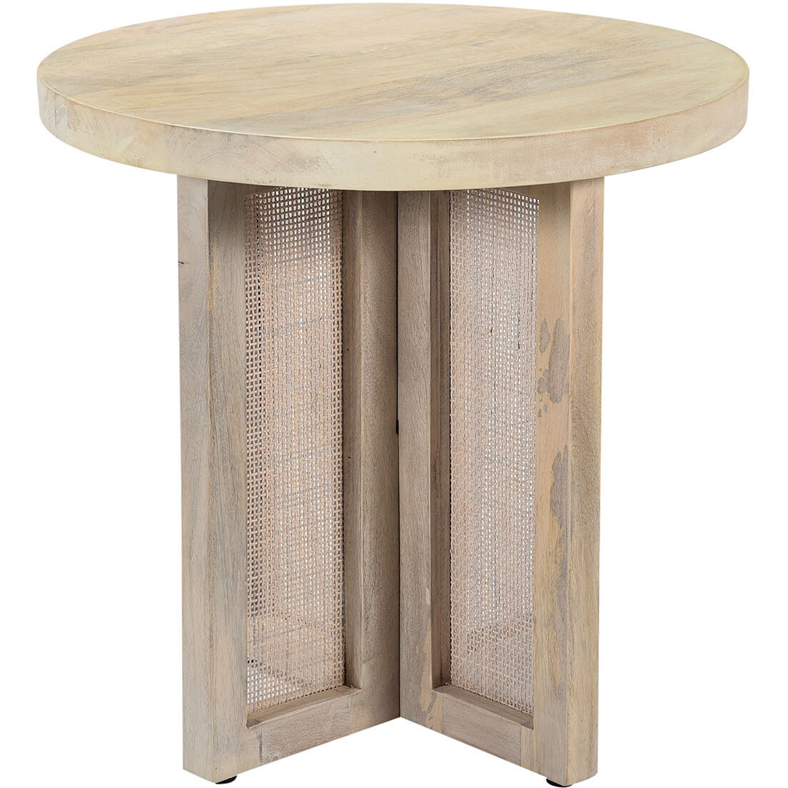 22"" Natural Solid Wood And Rattan Round End Table