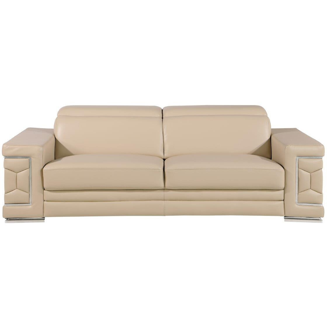 89"" Beige Leather Sofa With Silver Legs