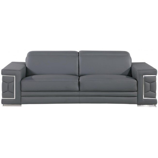 89"" Gray Leather Sofa With Silver Legs