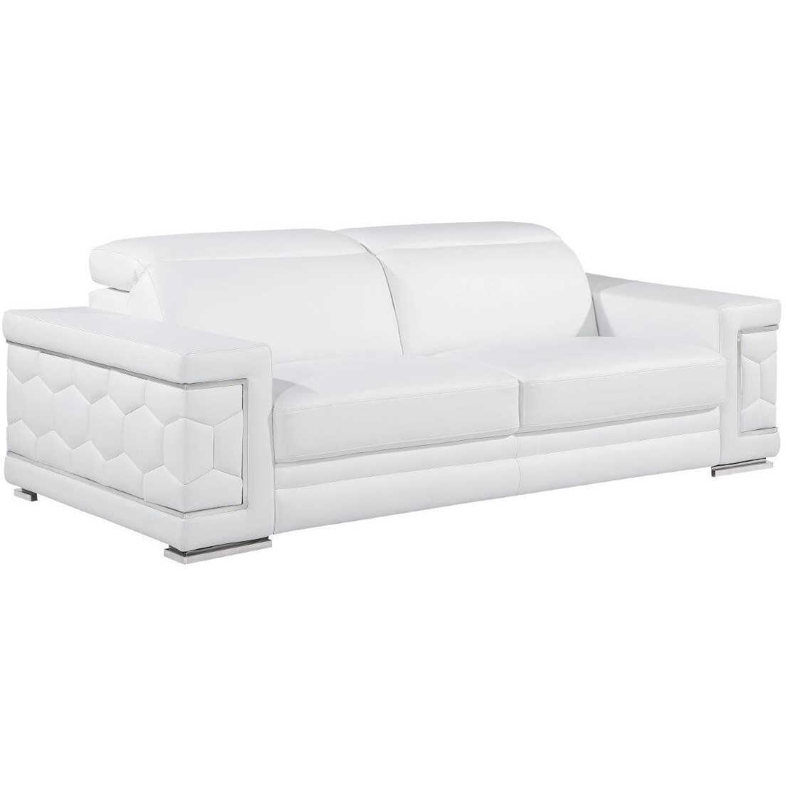 89"" White Leather Sofa With Silver Legs