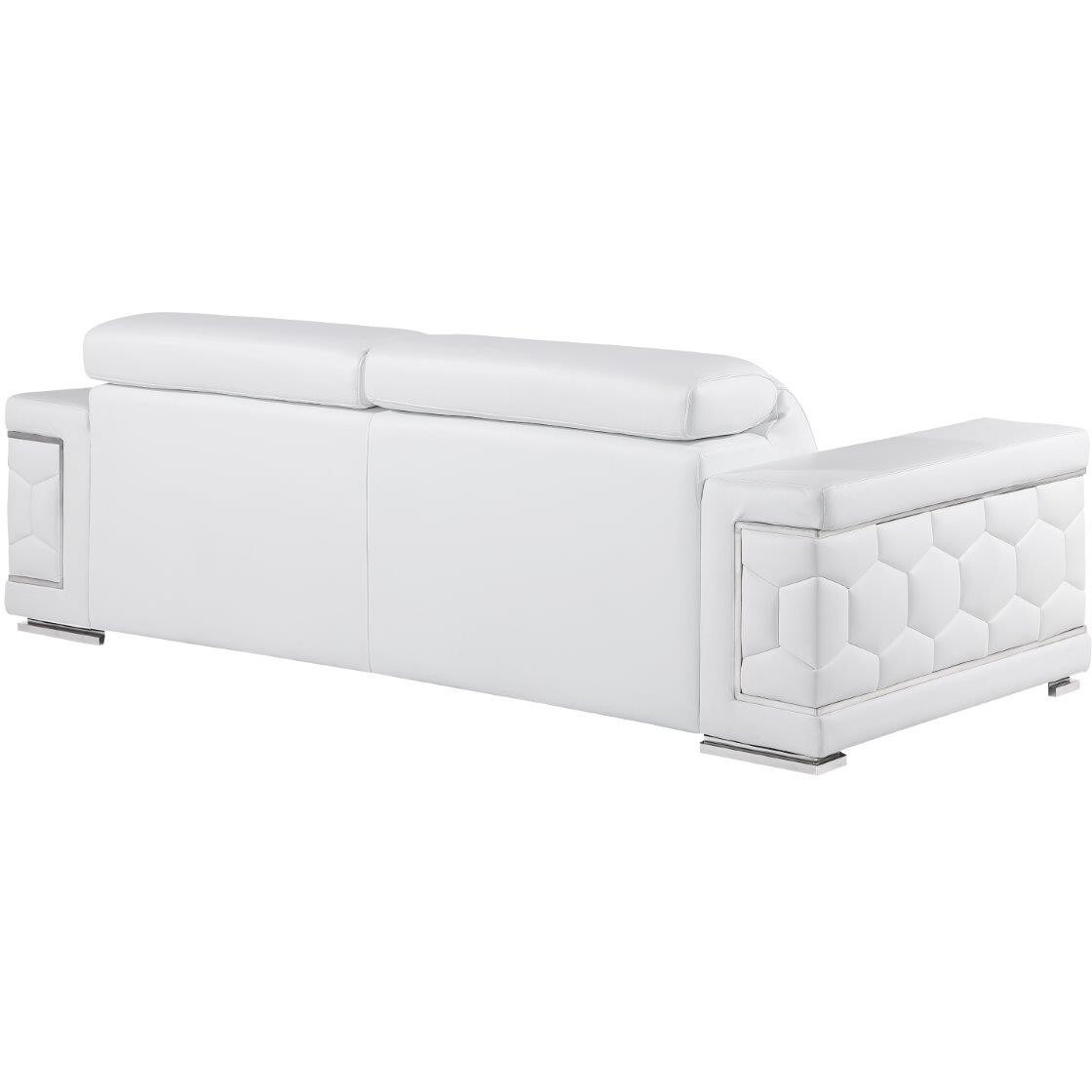 89"" White Leather Sofa With Silver Legs