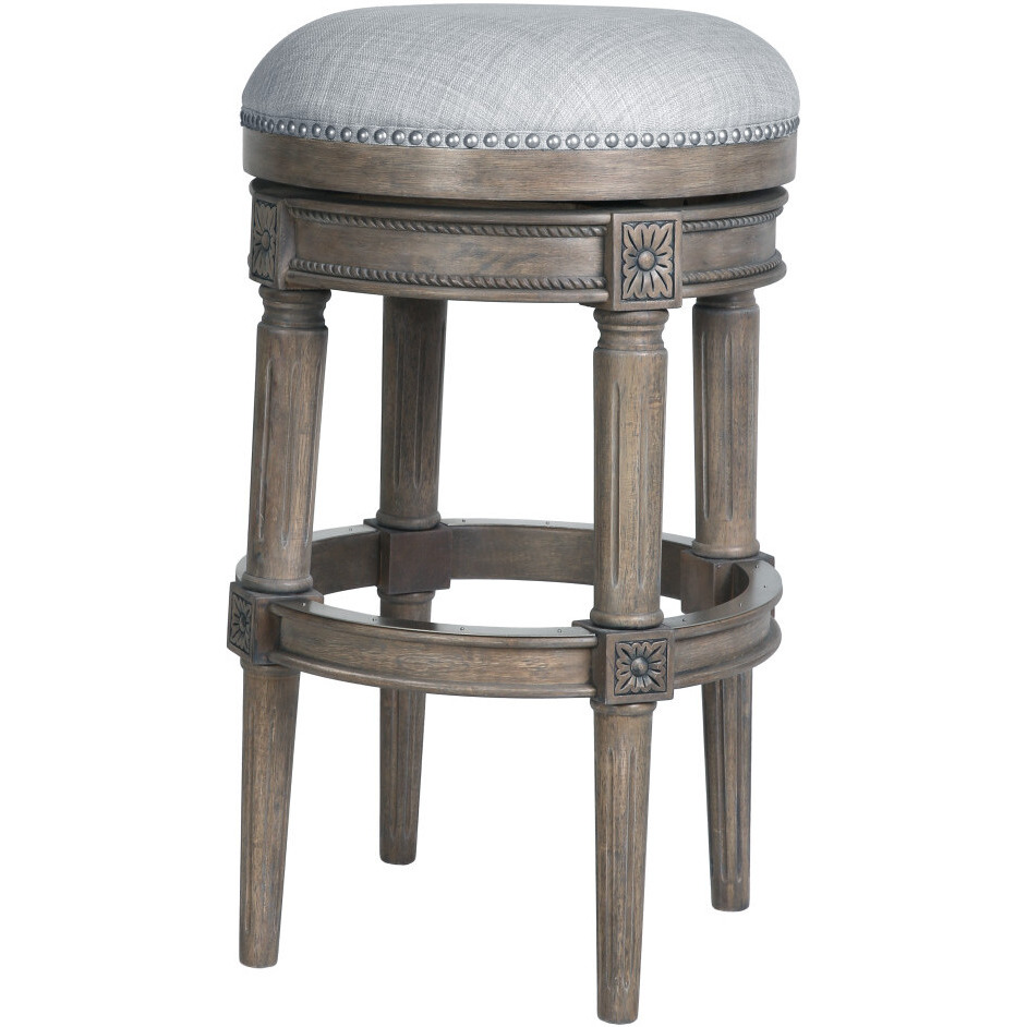 31"" Gray Solid Wood Swivel Backless Bar Height Bar Chair
