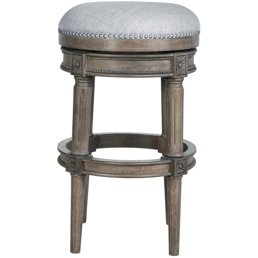 31"" Gray Solid Wood Swivel Backless Bar Height Bar Chair