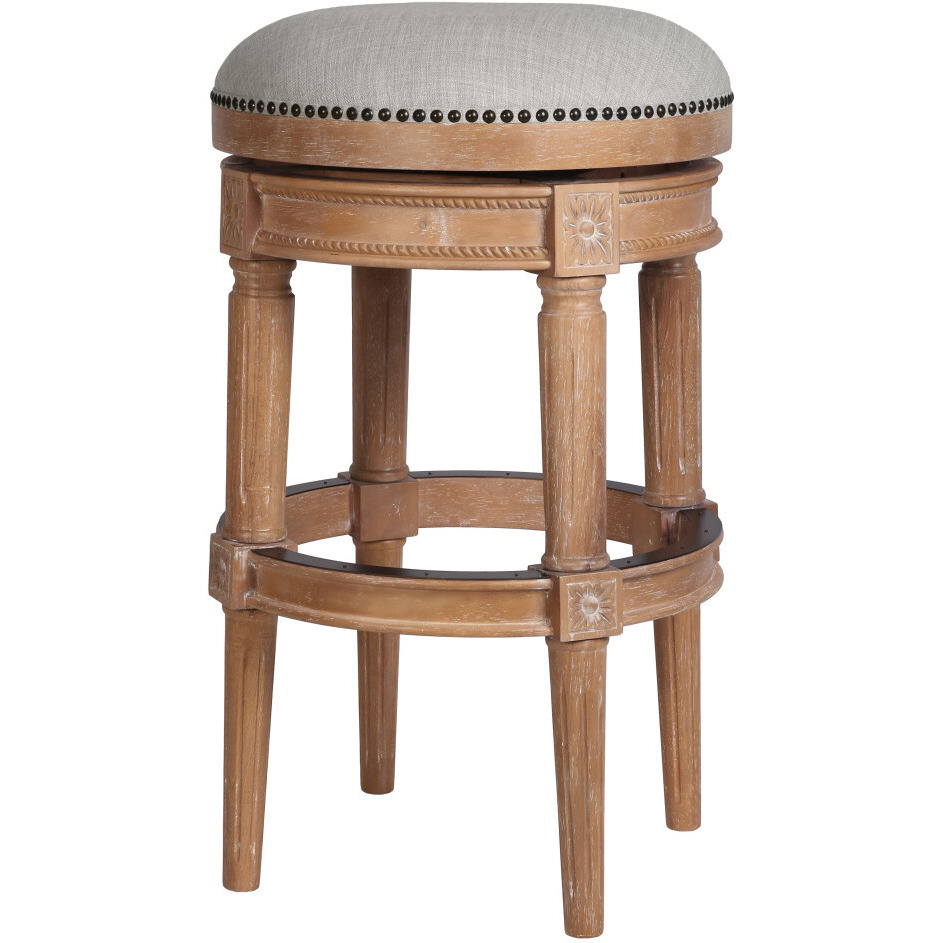 31"" Beige And Natural Solid Wood Swivel Backless Bar Height Bar Chair