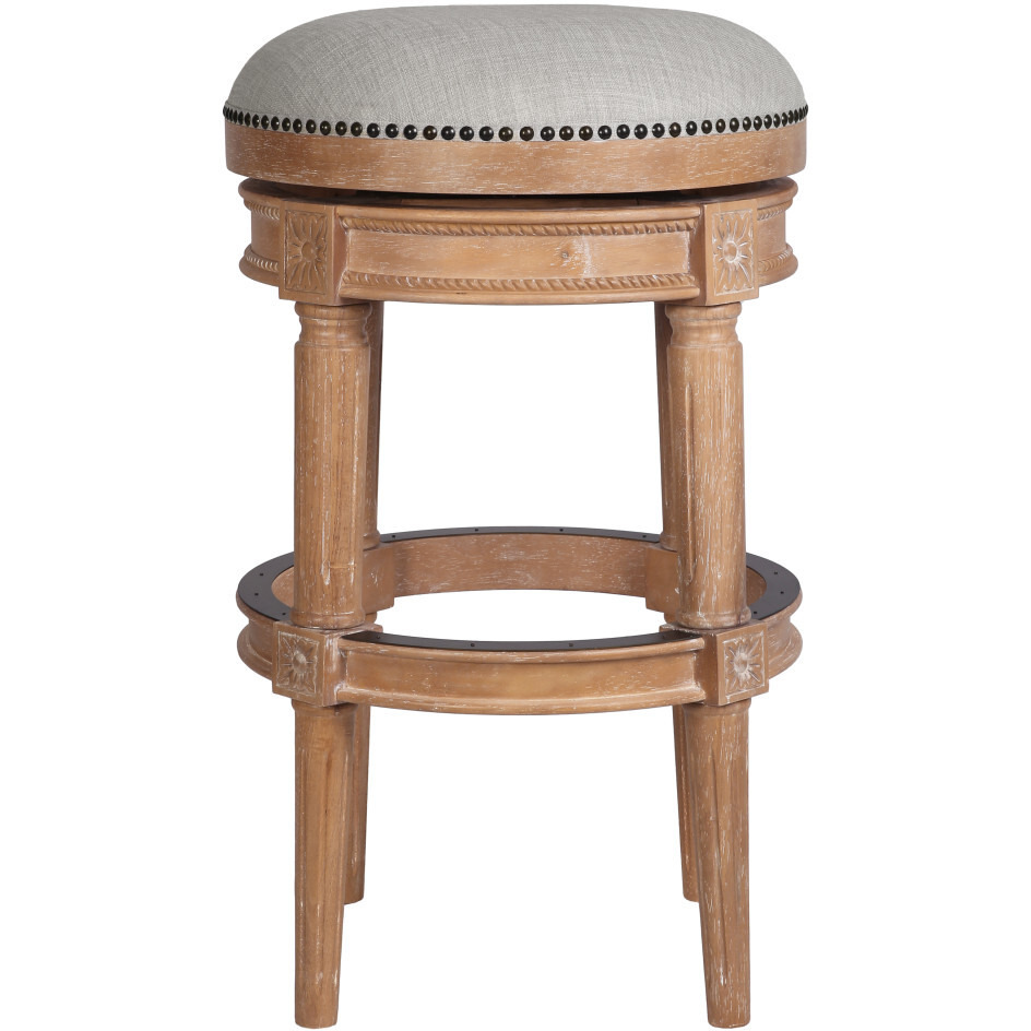 31"" Beige And Natural Solid Wood Swivel Backless Bar Height Bar Chair