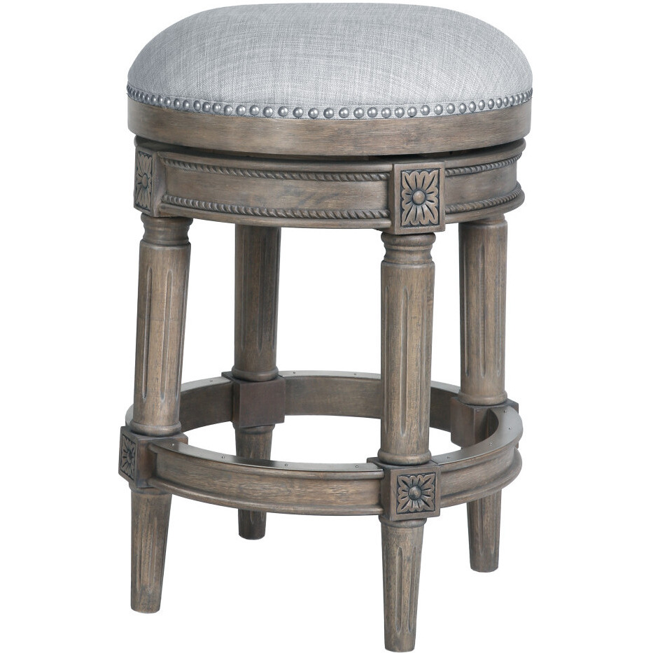 26"" Gray Solid Wood Swivel Backless Counter Height Bar Chair