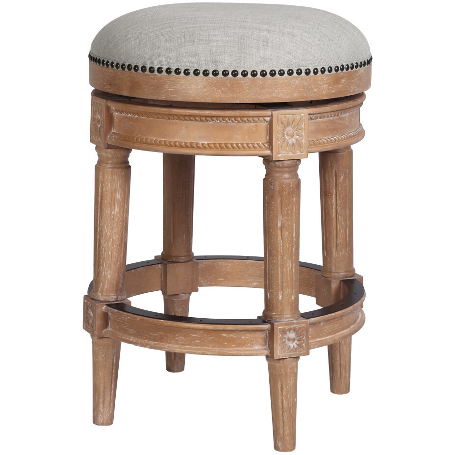 26"" Beige And Natural Solid Wood Swivel Backless Counter Height Bar Chair