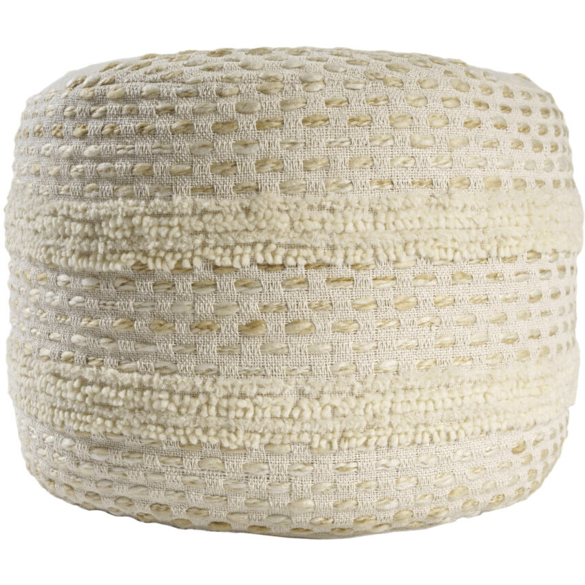 18"" Natural And Ivory Cotton Blend Round Striped Pouf Ottoman