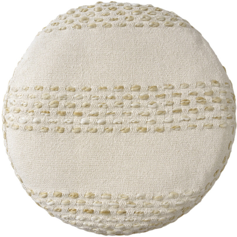 18"" Natural And Ivory Cotton Blend Round Striped Pouf Ottoman
