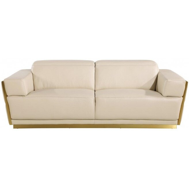 89"" Beige And Gold Leather Sofa