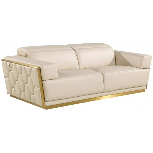 89"" Beige And Gold Leather Sofa