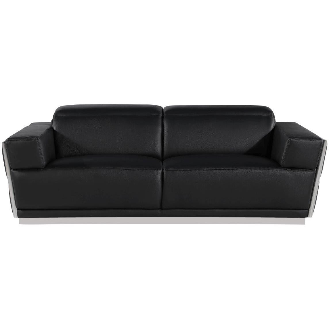 89"" Black And Silver Leather Sofa