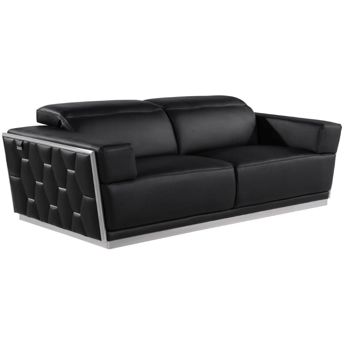 89"" Black And Silver Leather Sofa