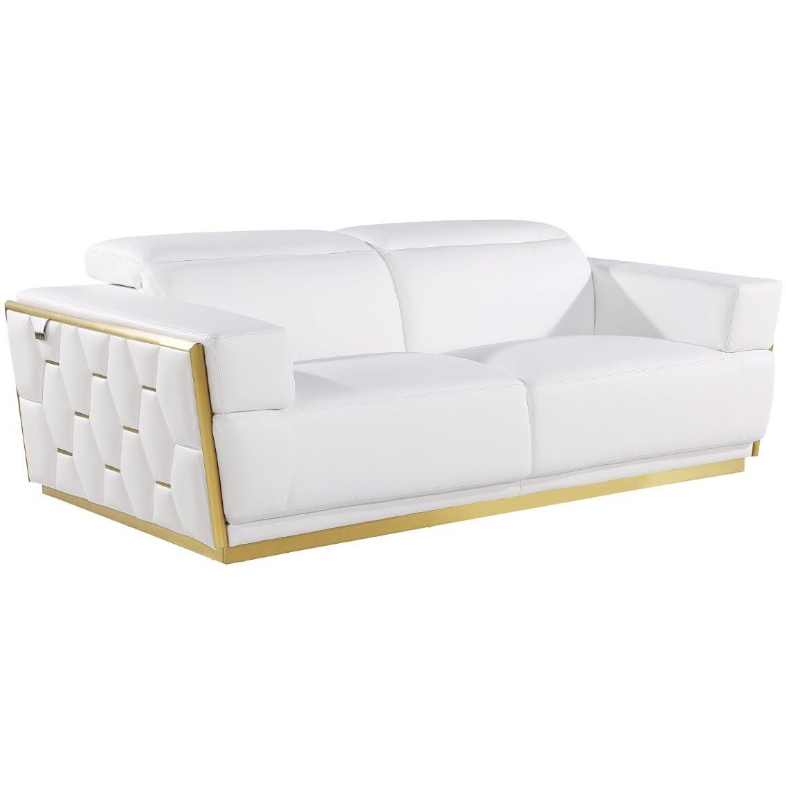 89"" White And Silver Leather Sofa