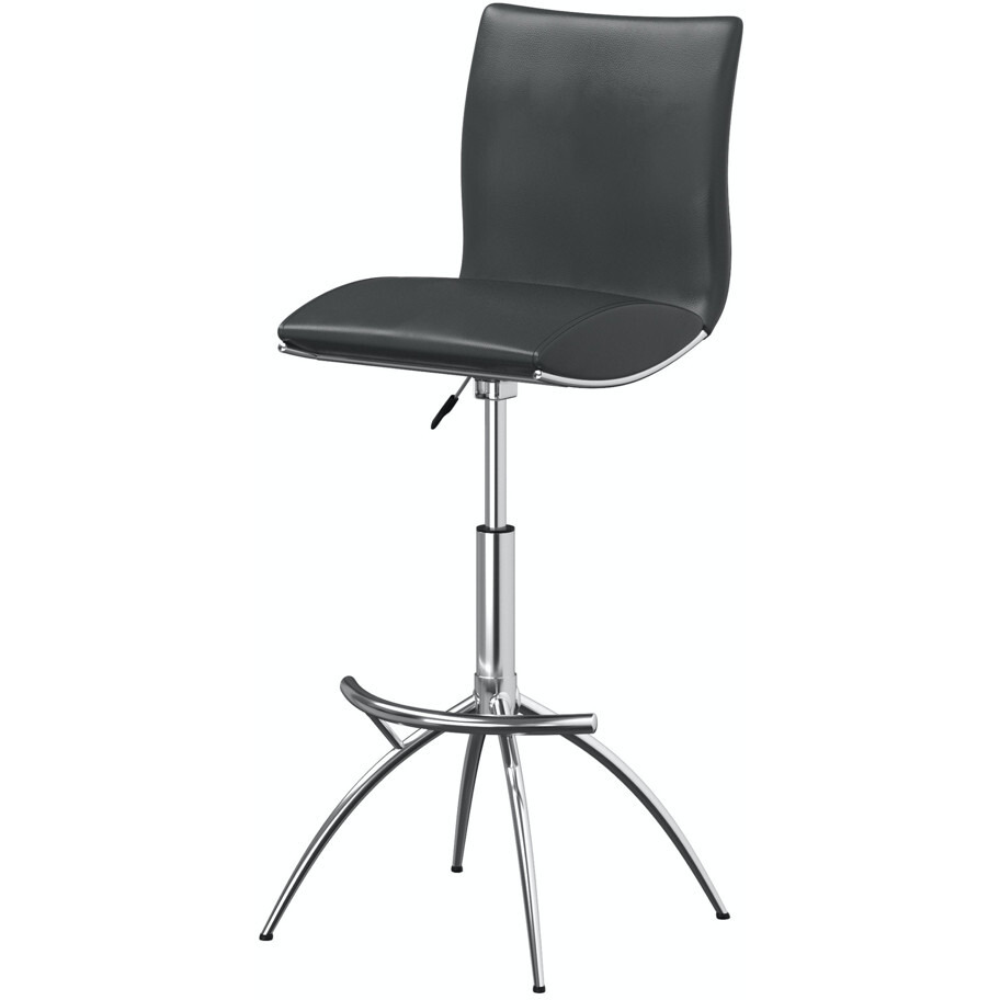 Set Of Two Gray And Silver Faux Leather And Metal Low Back Adjustable Height Bar Chairs