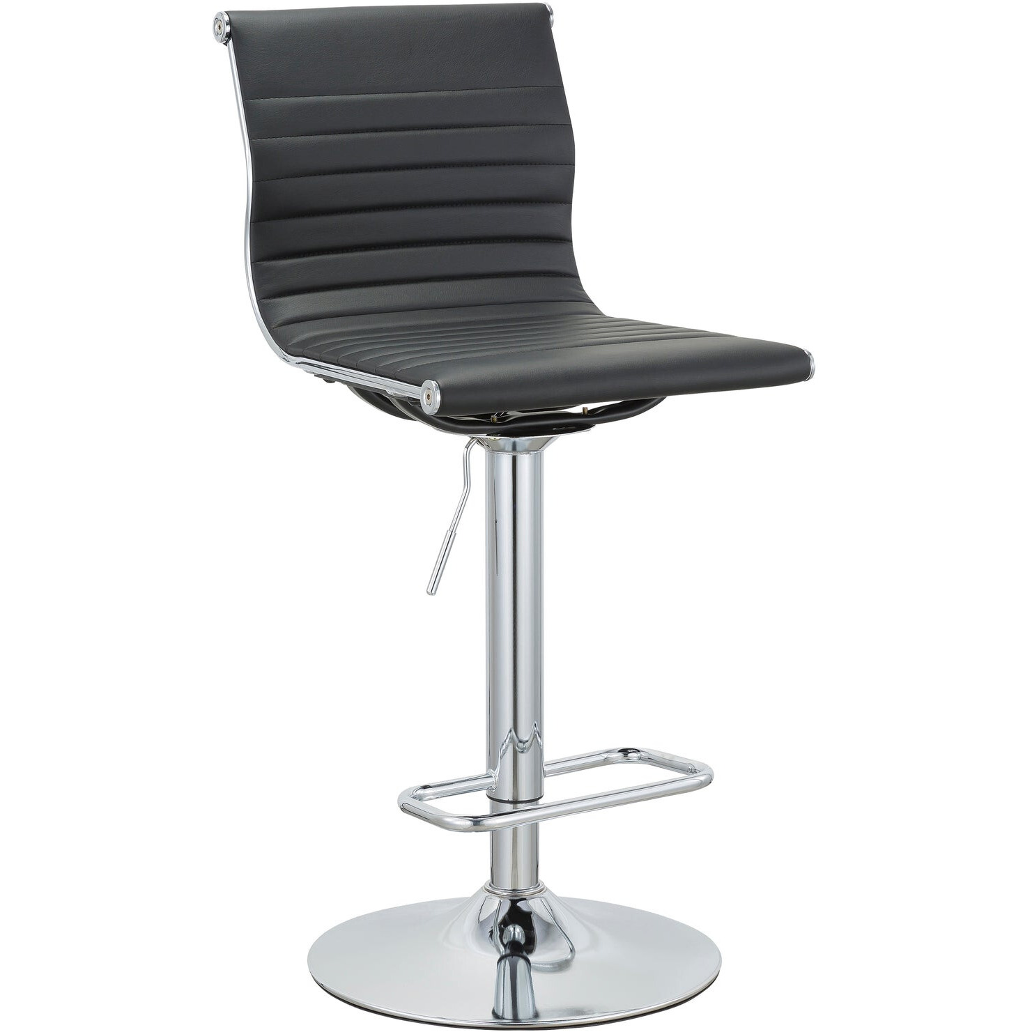 Set Of Two Black And Silver Faux Leather And Metal Low Back Adjustable Height Bar Chairs