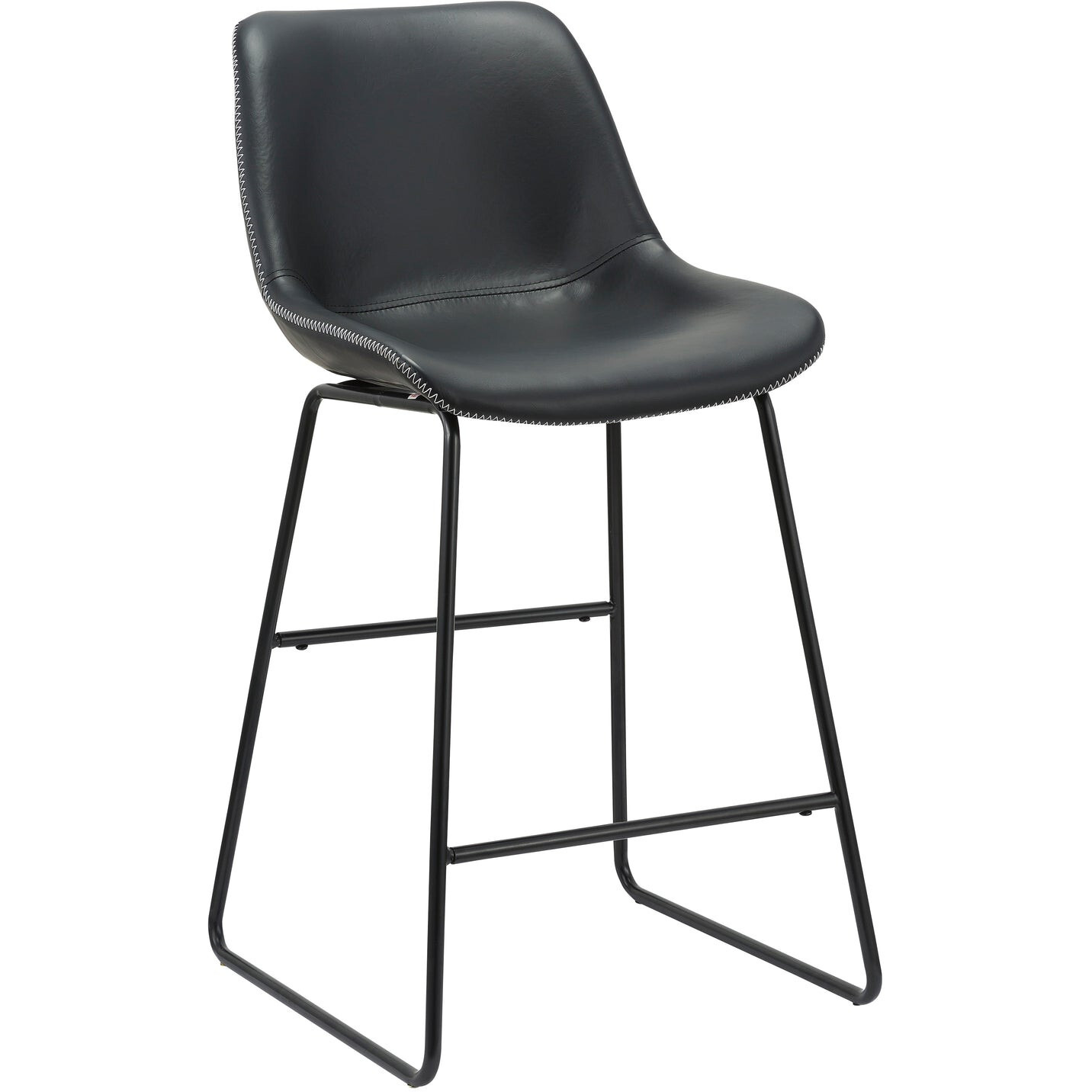 Set Of Two 26"" Black Faux Leather And Metal Low Back Counter Height Bar Chairs