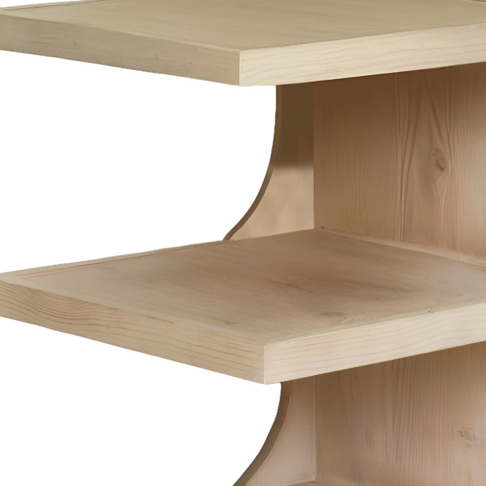 24"" Natural Solid Wood End Table With Two Shelves
