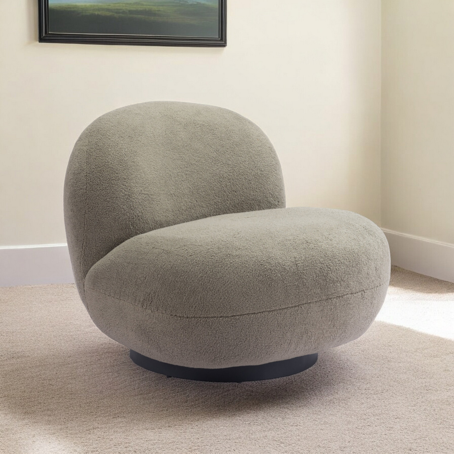 30"" Khaki Green And Black Sherpa Slipper Chair
