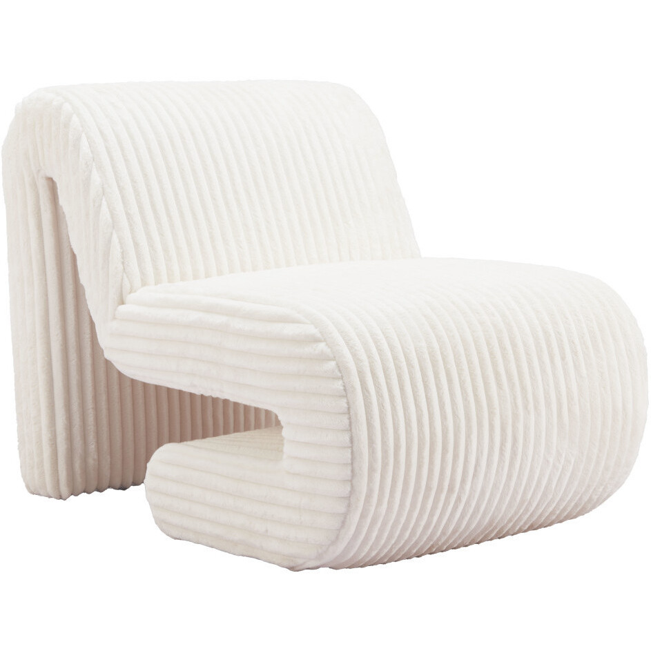 26"" White Corduroy Contemporary Shaped Lounge Chair