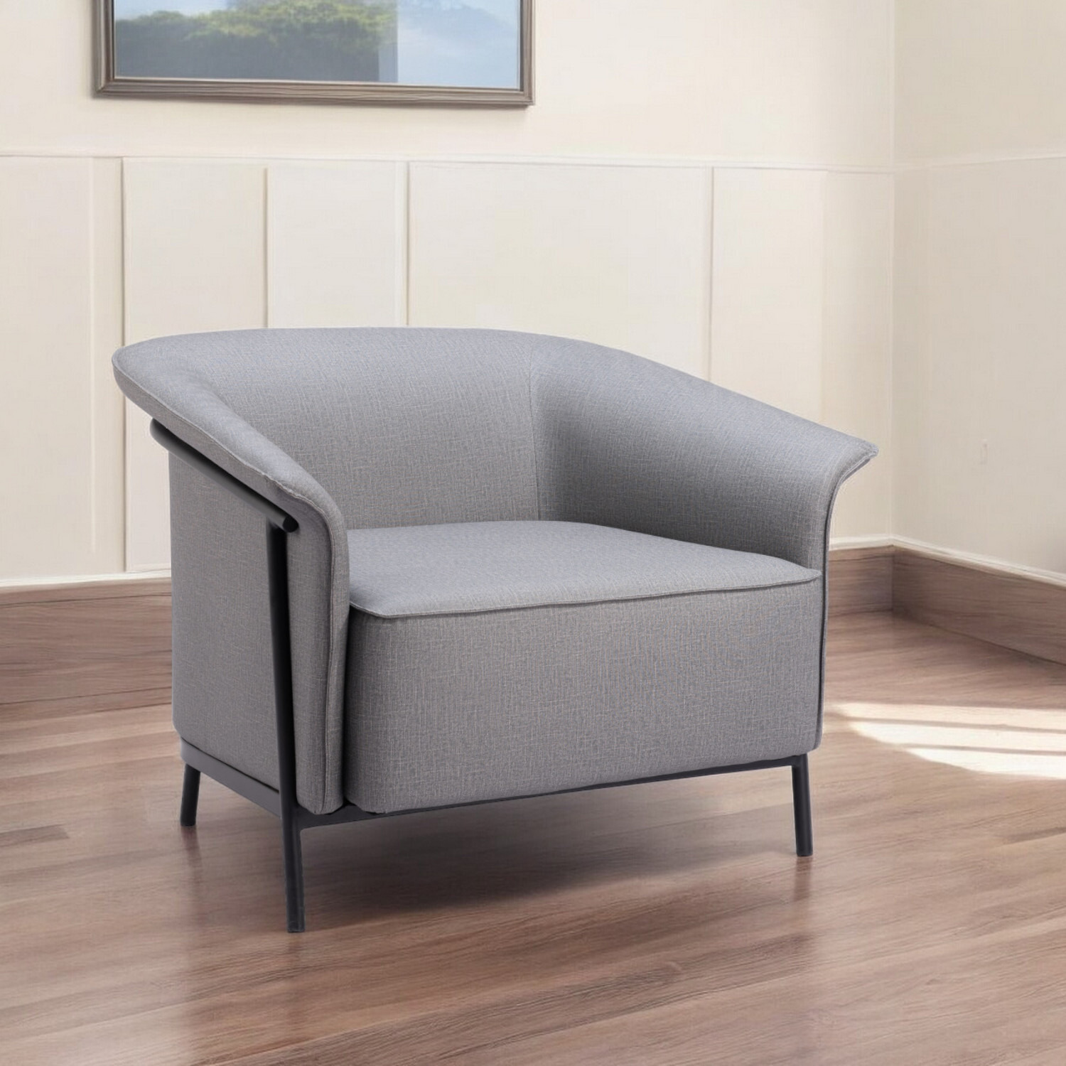 35"" Slate Gray And Black Faux Leather Arm Chair