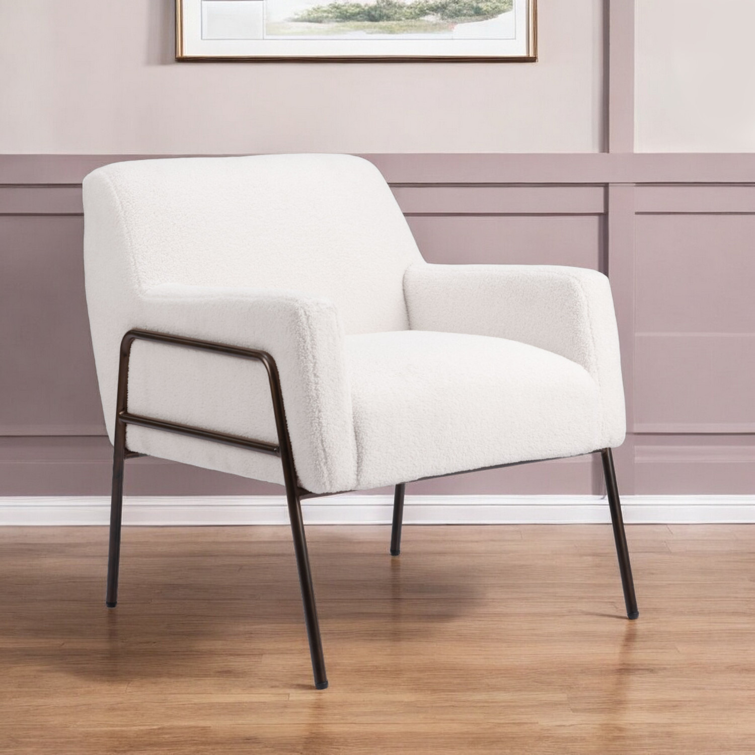 28"" Cream And Bronze Sherpa Arm Chair