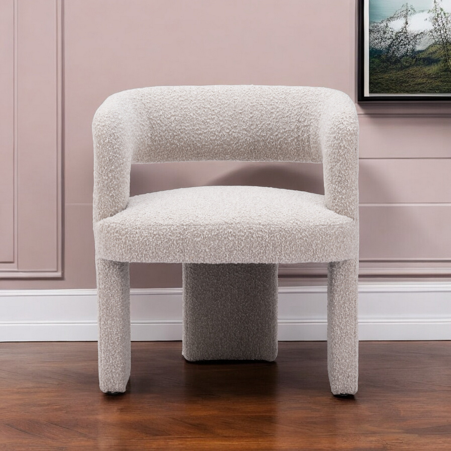 27"" Beige Boucle Contemporary Arm Chair